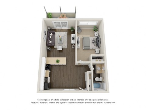 Floor plan for 1 bed, 1 bath, 600 sqft